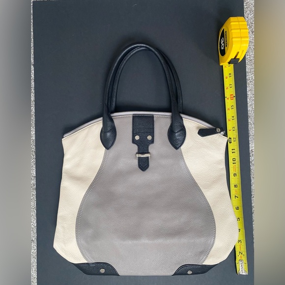 Charles Jourdan Colorblock Purse handbag satchel deep bag gray pebble leather EC - Picture 9 of 9